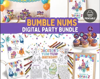 Bumble Nums Birthday Party Printable Bundle: Personalized Decor (Digital Download)