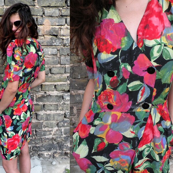 Vintage 80s Floral Dress EU 40
