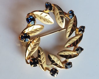Vintage Gold Filled De Curtis Circle Pin with Faux Sapphires