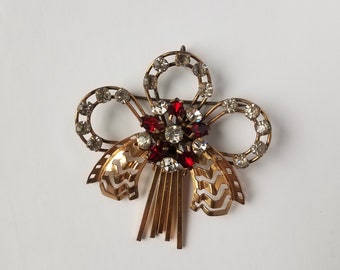 Vintage 1930's Bar Jam 2" GF Pin Pendant Bow, Swinging Fringe