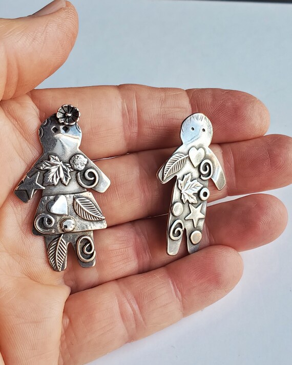 Vintage Roggio Sterling Silver Pin Set Girl and Boy View 5
