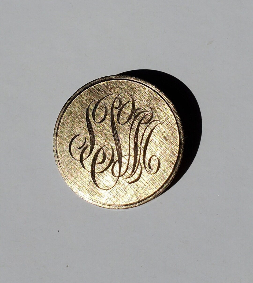 Vintage 1960's Monogrammed Hand Engraved Initial Circle Pin SSM, Gold ...