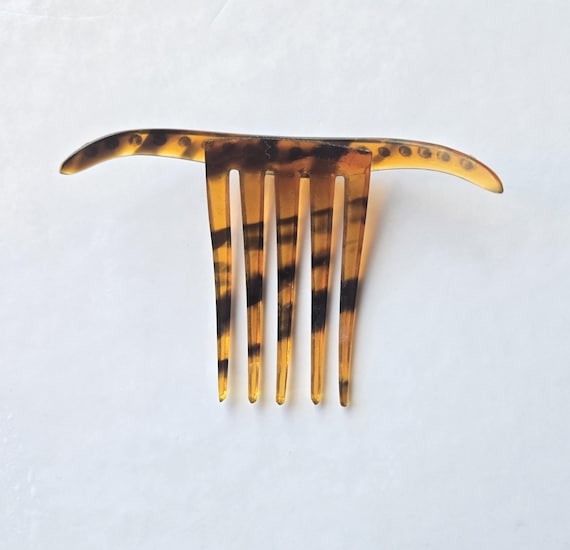 Vintage Hair comb Faux Tortoise Shell with Blue P… - image 2