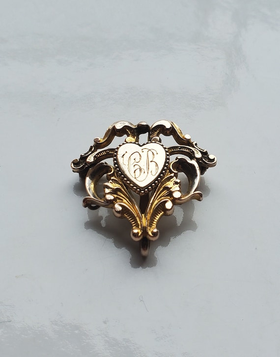 Antique 19th C. Chatelaine Watch Pin, Monogramed … - image 1