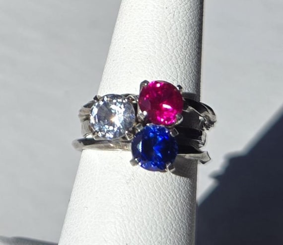 Vintage Sterling Stackable Solitaire Stone Rings … - image 2