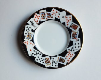 Vintage Tiffany & Co. Never Used Demitasse Saucer, Playing Card Pattern, Black Background, Mint Condition