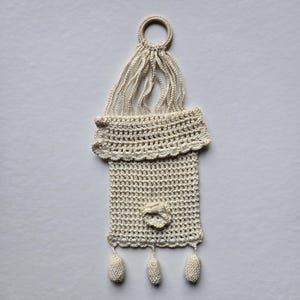 Antique Victorian Crocheted Chatelaine Coin Purse - Mint Condition, Off-White Color
