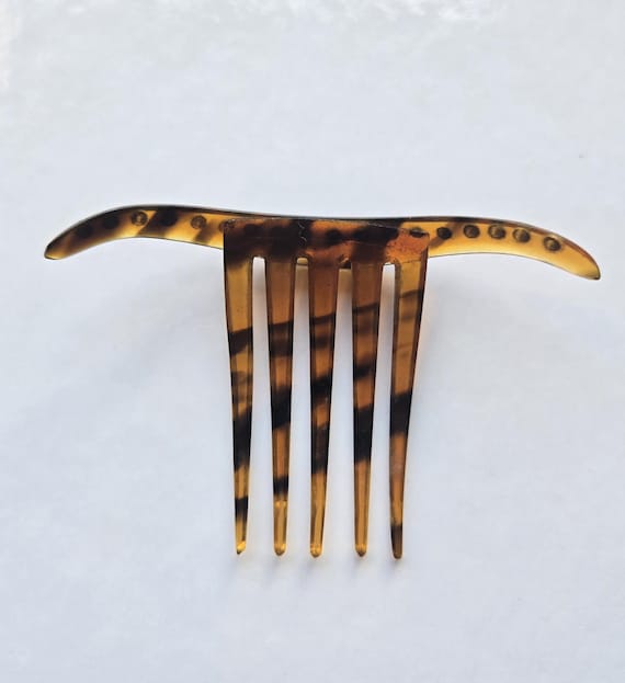 Vintage Hair comb Faux Tortoise Shell with Blue P… - image 4