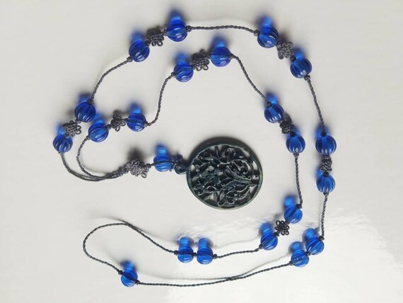 Vintage Chinese Carved Cobalt Peking Glass Beads … - image 5