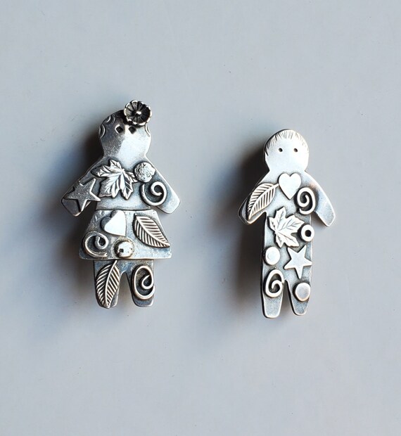 Vintage Roggio Sterling Silver Pin Set Girl and Boy