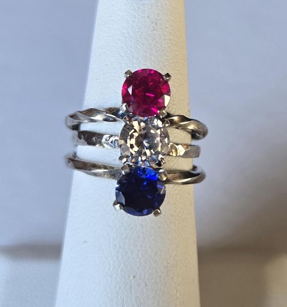 Vintage Sterling Stackable Solitaire Stone Rings … - image 1