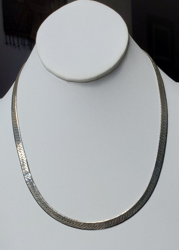 Vintage Wide Herringbone Necklace Chain Sterling S