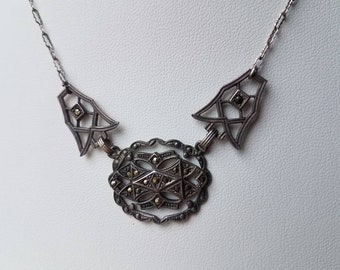 Vintage Art Déco 1920's Sterling Silver Marcasite Collar Gargantilla, 16-3/4"