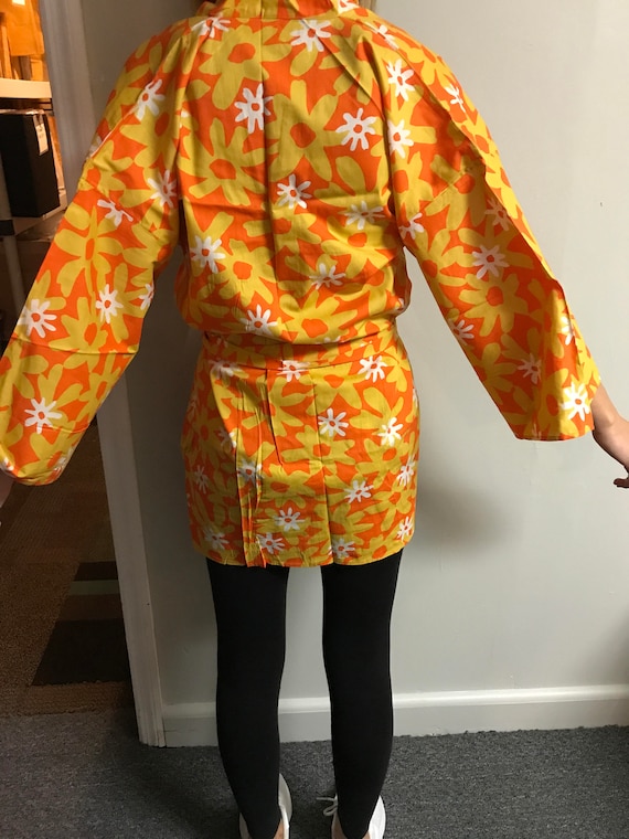 1960's funky japanese kimono house dress orange/y… - image 2