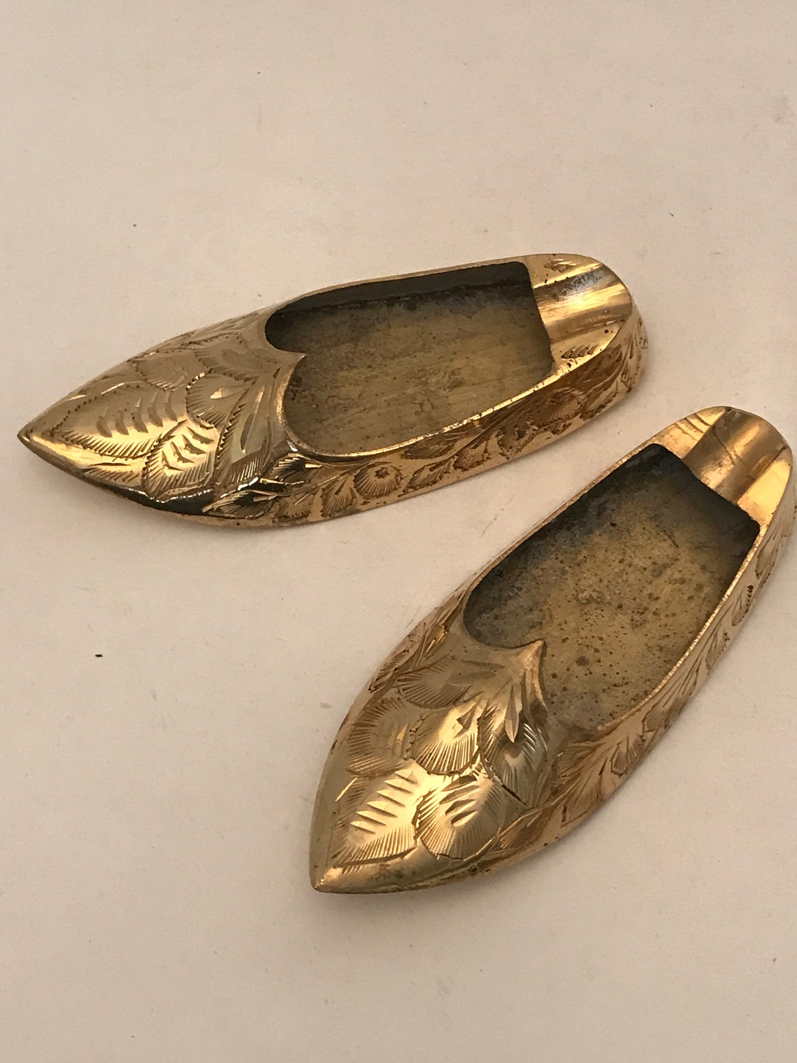 Vintage Pair of Mini Brass Shoe Ashtrays Hand Crafted | Etsy