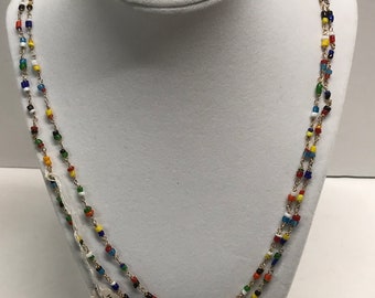 Vintage handmade colorful   glass seed bead necklace.