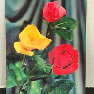 1960&#39;s lenticular 3d 3 rose scene post card with nice vibrant colors Japan