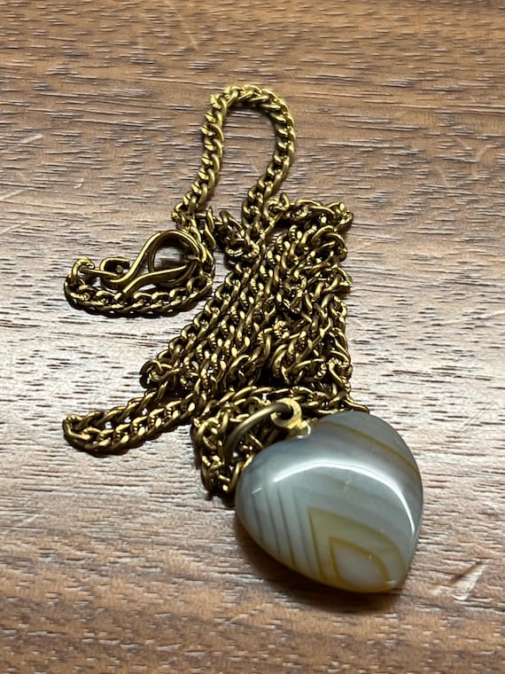 vintage dime store agate heart pendant necklace