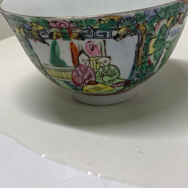 vintage dime store porcelain hand painted bowl with floral and Asian design