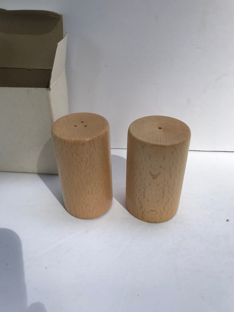 Vintage wood salt and pepper shaker Japan NOS boxed.