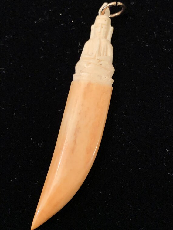 vintage dime store hand carved bone horn with sit… - image 4