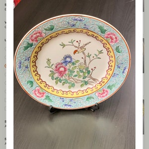 Vintage Hand Painted Porcelain Plate: Bird & Flower Design (10.25 inch)