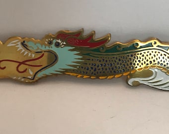 Vintage brass dragon handle letter opener/ book mark