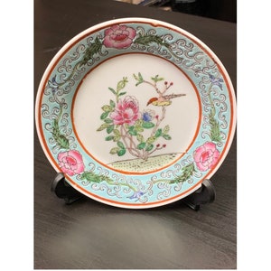 Vintage Hand Painted Porcelain Plate: Bird & Flower Design, 6-inch