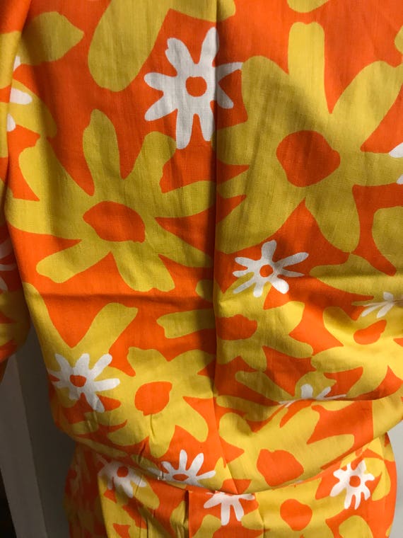 1960's funky japanese kimono house dress orange/y… - image 3