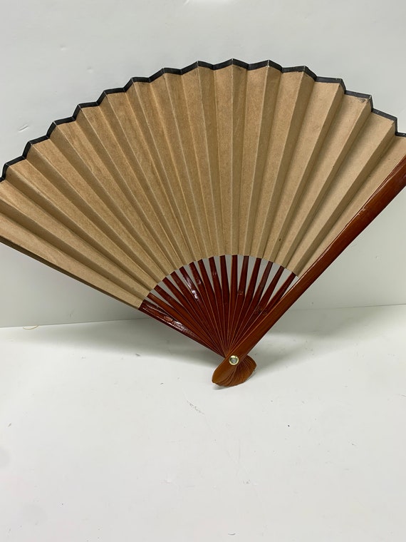 Vintage dime store lacquer wood fan with foil des… - image 6