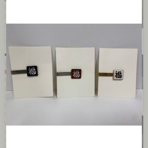 Vintage antique Japanese genuine Cloisonné Character square tie clip