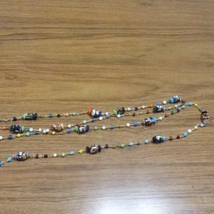 Hippie glass beaded neacklace 48 1960's hand made NOS. image 5