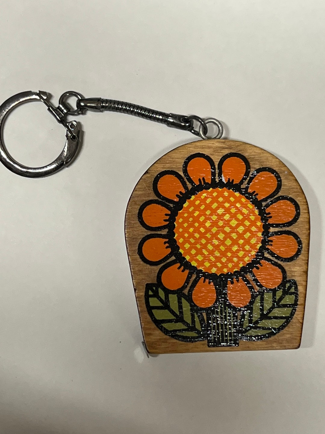 Vintage Dime Store Wooden Flower Tape Measure Key Chain OMC Etsy