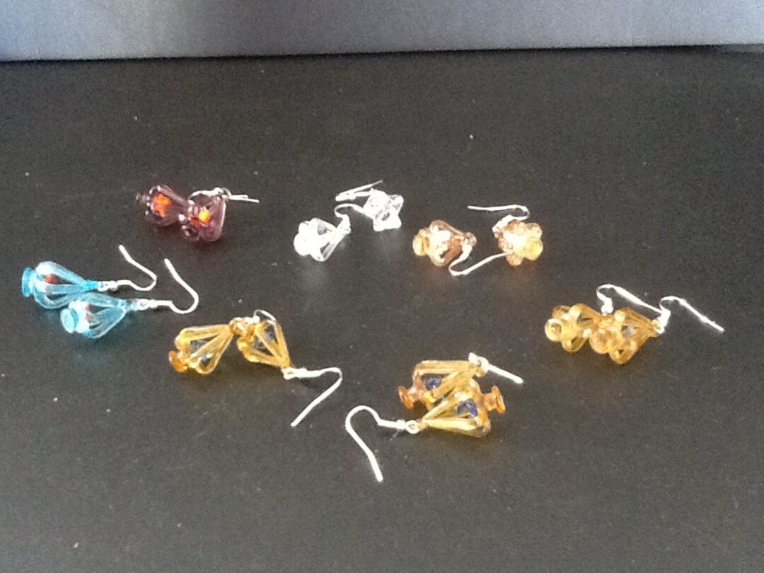 Vintage Handblown Bird Cage Glass Earings Etsy