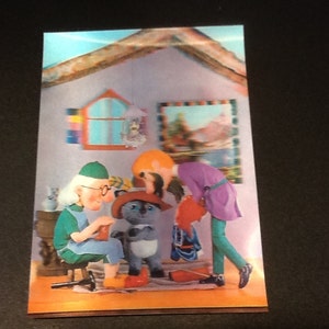 Lenticular puss n boots shoe maker 3d post card NOS Japan