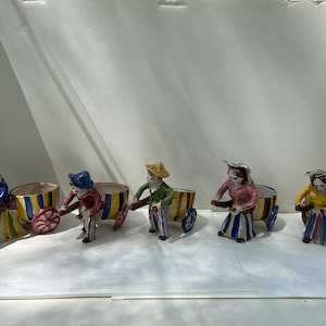 vintage dime store southwestern pottery planters with man/women pulling cart. succulent Edward p Paul & co