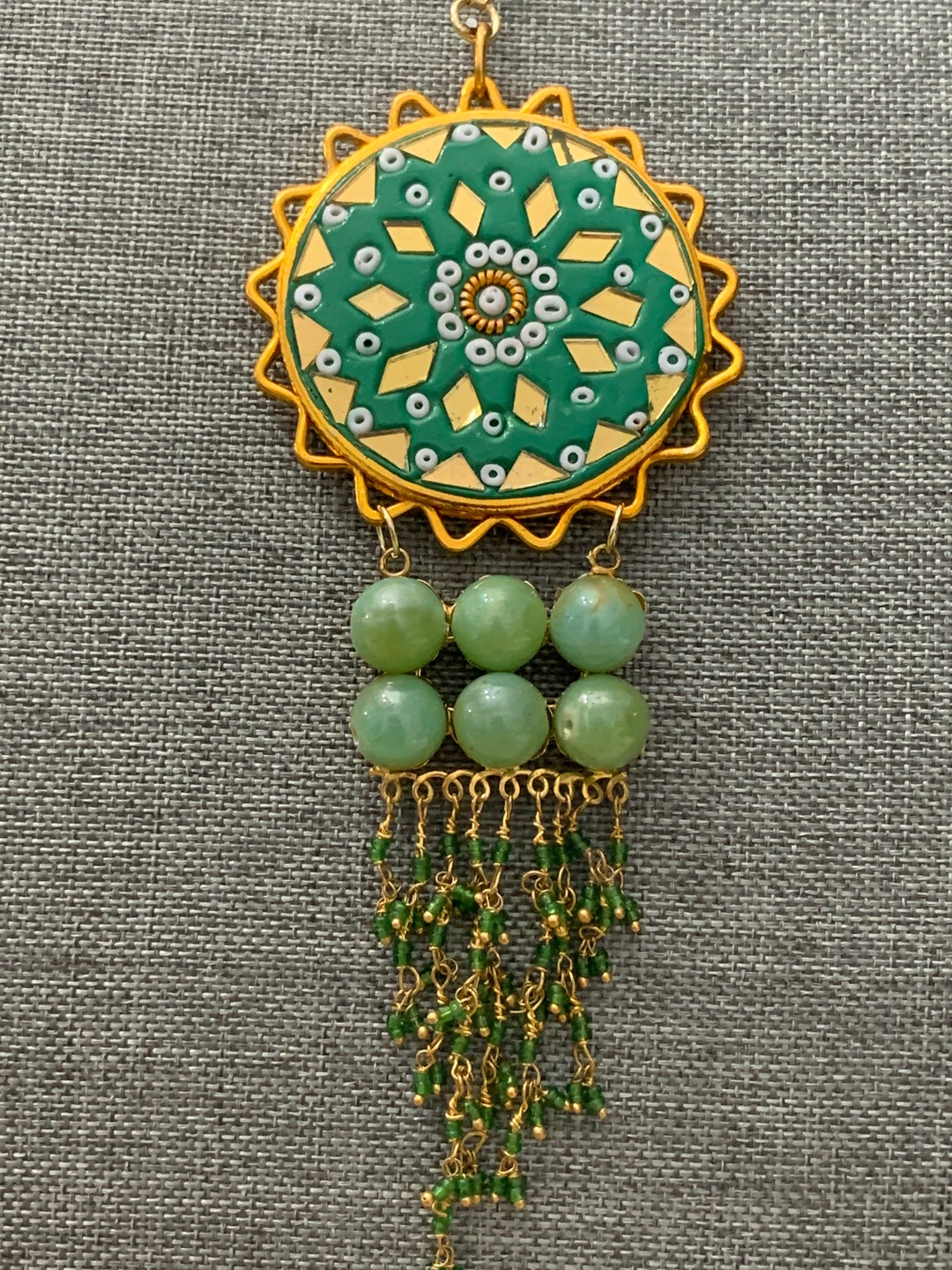 Vintage Hand Made Clay Bisque Medallion Necklace With Dangle Etsy