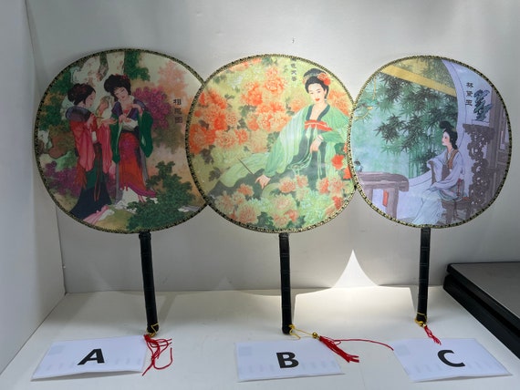 VINTAGE DIME STORE fabric and plastic Asian design fan