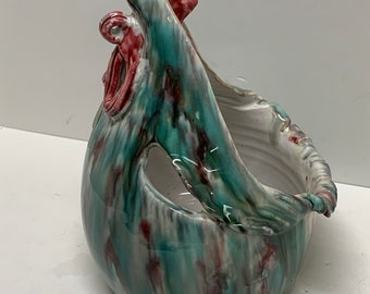 Vintage dime store rooster planter /  kitchen utensil holder Italy hand painted