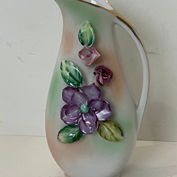 vintage dime store ceramic housewares mini vase/pitcher with raised floral design. Edward P Paul & company