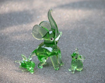 vintage dime store hand blown glass elephant set #1003