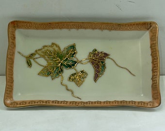 vintage dime store rectangular small dresser ring/jewelry tray with leaf design. Edward P Paul and company