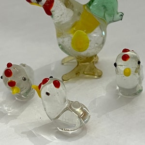 vintage dime store hand blown lamp work glass rooster set.
