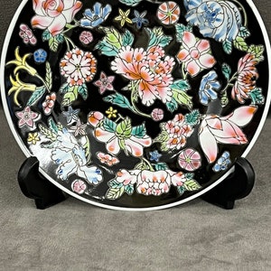 vintage dime store black floral pattern 6 inch small porcelain collectible dish