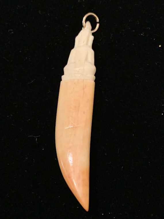 vintage dime store hand carved bone horn with sit… - image 1