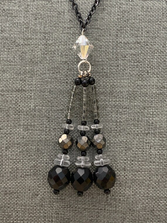 Vintage dime store hand crafted black glass beaded