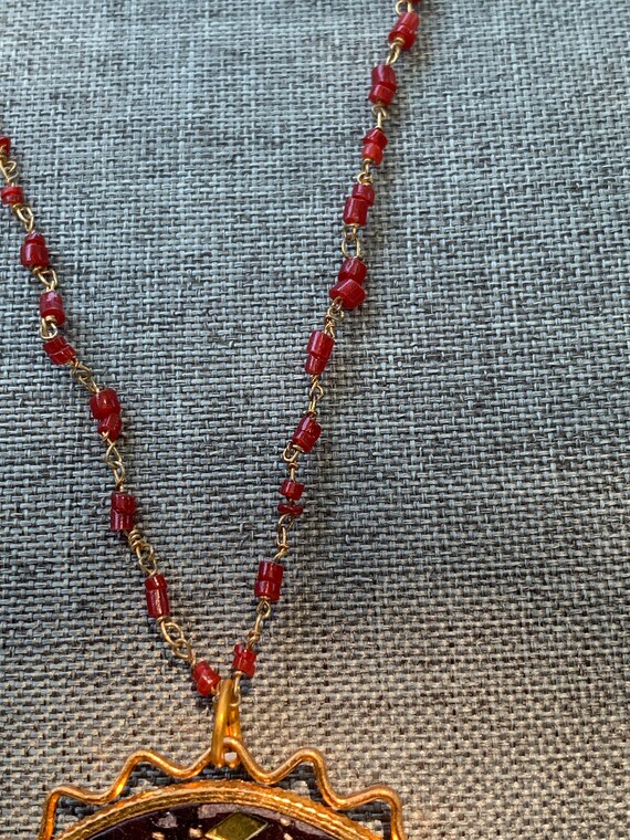 Vintage dime store glass red color seed bead neck… - image 3