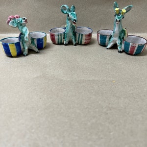 vintage dime store clay ceramic donkey, ram or goat mini succulent planter or sauce caddie.