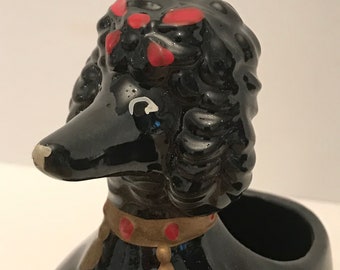 1950's dime store Red Ware ceramic clay black poodle planter/ pencil holder# 2910  nos Edward P. Paul & company