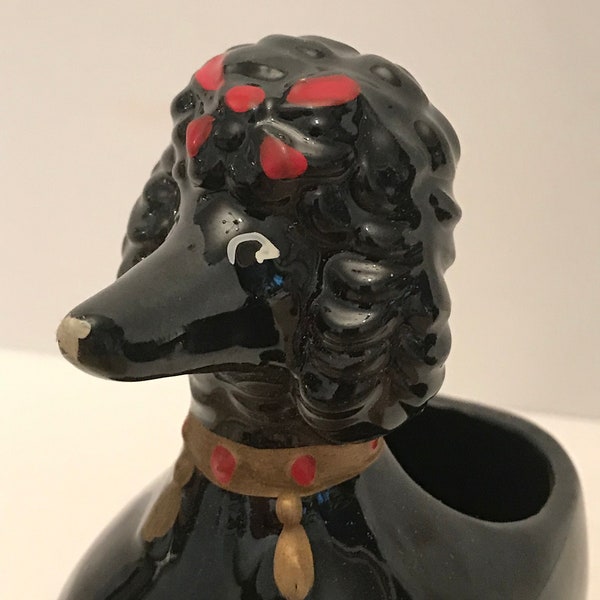 1950's dime store Red Ware ceramic clay black poodle planter/ pencil holder# 2910  nos Edward P. Paul & company